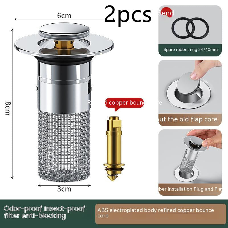 Long Press Bounce Pop-Up Sink Drain Filter