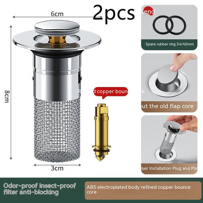 Long Press Bounce Pop-Up Sink Drain Filter